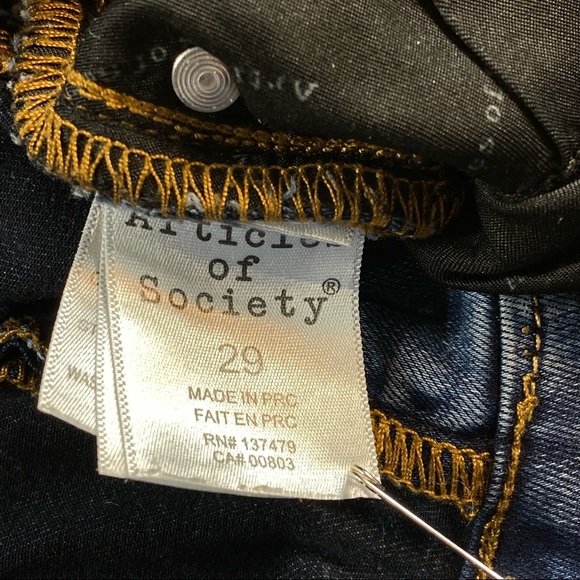 Articles Of Society Distressed Jeans Blue Black Stitch 29x25 raw hem - Picture 4 of 12